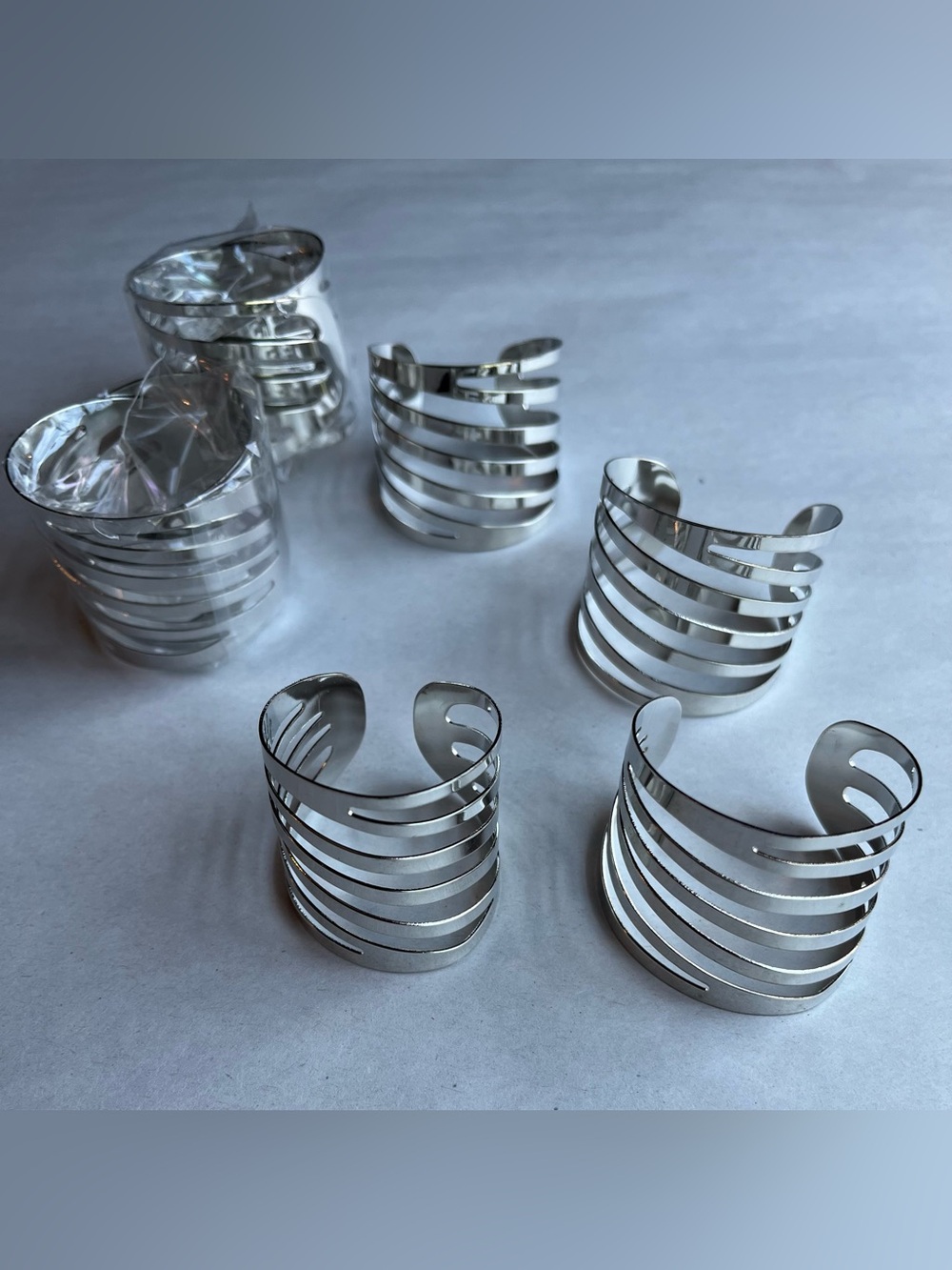 Silver Tone Metal Cuff Hollow Napkin Rings - Set of 8